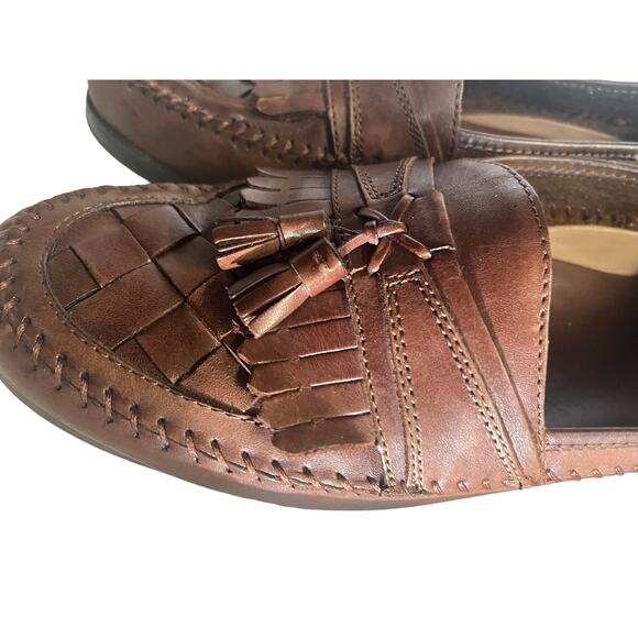 Bass Mens Lloyd Loafer Dress Shoes Brown Leather Woven Kiltie Tassel Slip On 12W